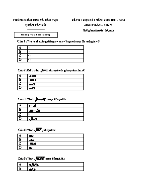 Đề thi học kì 1 môn Toán Khối 9 - Năm học 2021-2022